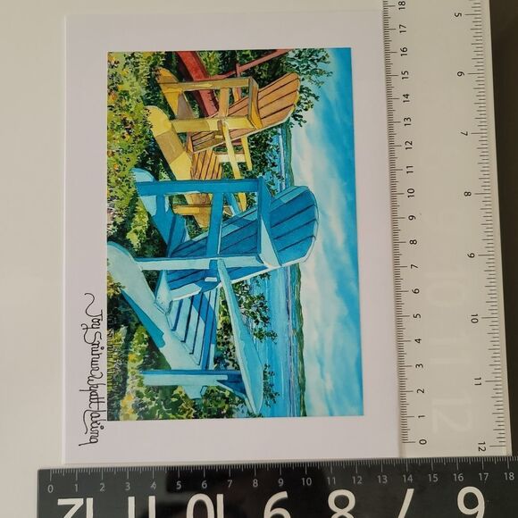 Art Print Jo Laking Lawn Chairs Glossy Print on Greeting Card #0178 - Picture 4 of 5